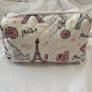 Paris-Themed Quilted Cosmetic Bag